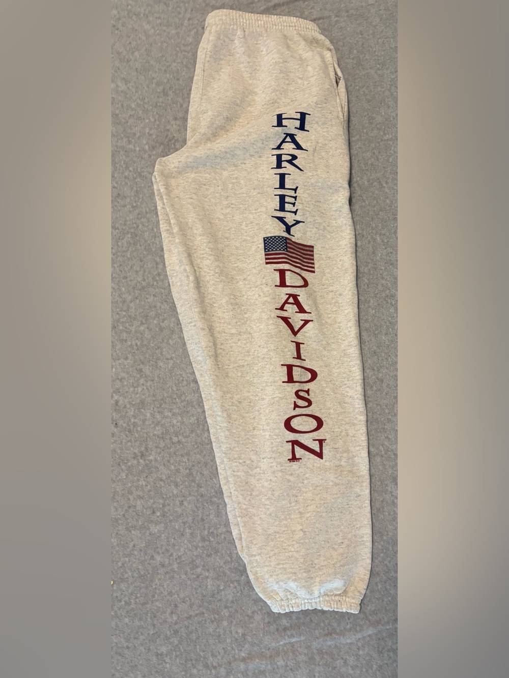 Vintage 1995 Graphic Harley-Davidson Sweatpants Grey Heather Spell Out Med